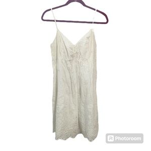 Vintage Abercrombie And Fitch Eyelet Babydoll Sundress Size Large 90’s Off White